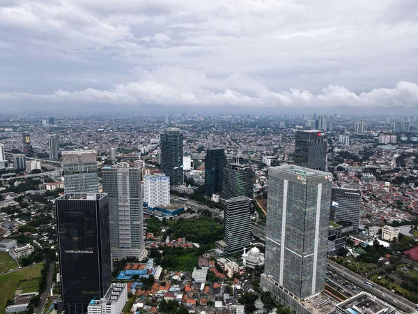 Vue Aérienne Bâtiment Bni Life Jakarta Nuage Sonore Avec Paysage — Photo