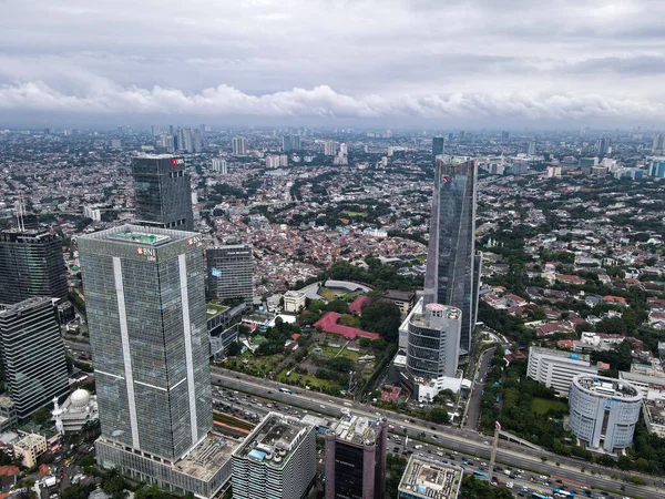 Aerial View Bni Life Building Jakarta Noise Cloud Cityscape Bni — Stock Photo, Image