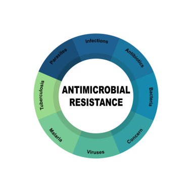 Antimikrobiyal Direniş metni ve anahtar kelimeleriyle diyagram konsepti. Beyaz arkaplanda EPS 10 izole edildi