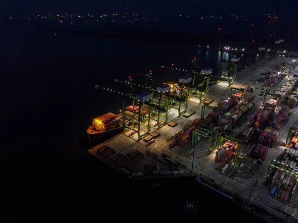 Vista Aérea Navio Recipiente Que Carrega Descarrega Porto Mar Profundo — Fotografia de Stock