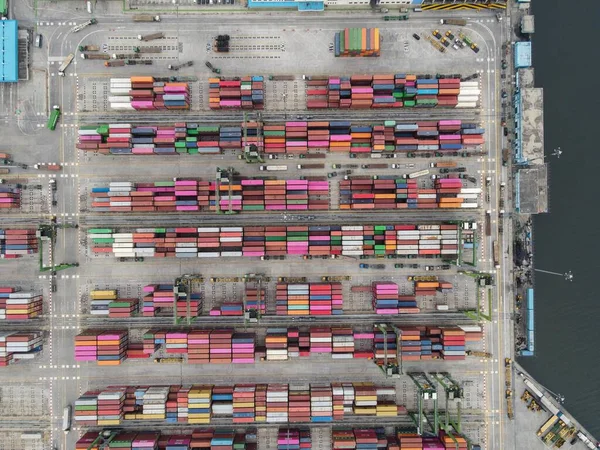 Vista Aérea Navio Recipiente Que Carrega Descarrega Porto Mar Profundo — Fotografia de Stock