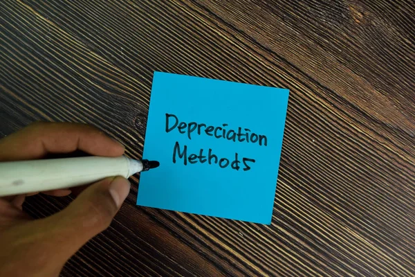 Depreciation Methods Write Sticky Notes Isolated Wooden Table — Stock Photo, Image