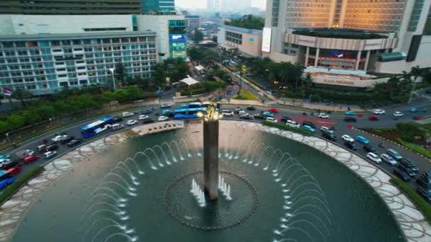 Veduta Aerea Dei Traffici Urbani Presso Hotel Indonesia Roundabout Attenzione — Video Stock