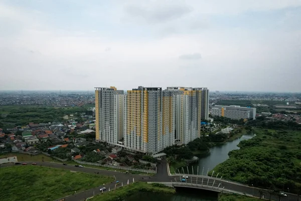 Vista Aérea Paisagem Moderno Edifício Apartamentos Bekasi Negócio Central Bekasi — Fotografia de Stock