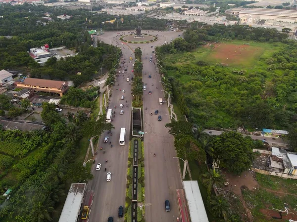 Cima Para Baixo Tráfego Bekasi Rotunda Durante Dia Ensolarado Carros — Fotografia de Stock