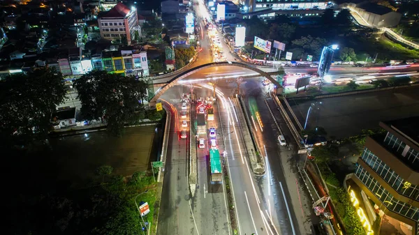 Engarrafamento Nas Ruas Poluídas Bekasi Noite Congestionamento Tráfego Limitado Poucas — Fotografia de Stock