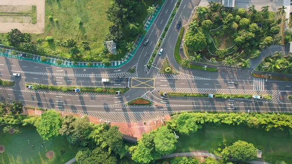 Vista Aérea Cruzamento Rodovias Edifícios Cidade Jacarta Nuvem Ruído Com — Fotografia de Stock