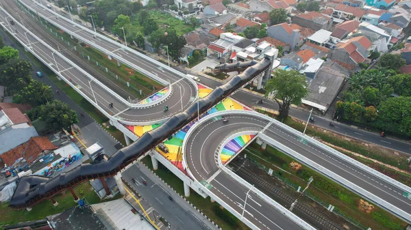 Widok Lotu Ptaka Skrzyżowanie Znaków Nieskończoności Drogi Transportu Samochodowego Dżakarta — Zdjęcie stockowe