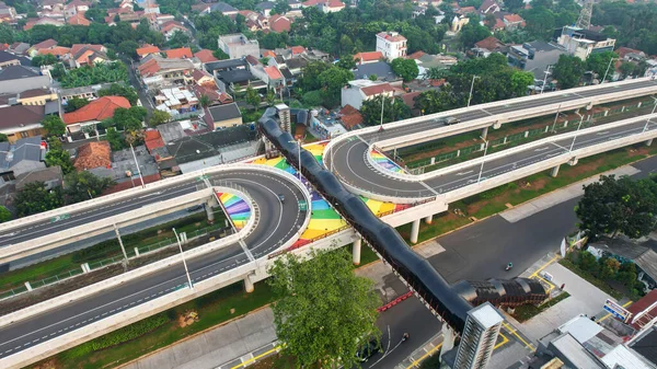 Widok Lotu Ptaka Skrzyżowanie Znaków Nieskończoności Drogi Transportu Samochodowego Dżakarta — Zdjęcie stockowe