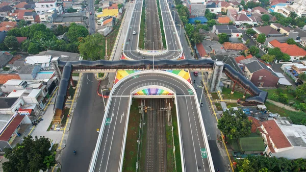 Sonsuzluk Işaretinin Hava Manzarası Trafik Kavşağı Ile Araba Ulaşımı Jakarta — Stok fotoğraf