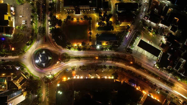 Vista Aérea Cidade Trafica Cruz Bekasi Para Baixo Noite Veículos — Fotografia de Stock