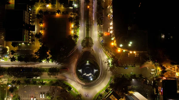 Vista Aérea Cidade Trafica Cruz Bekasi Para Baixo Noite Veículos — Fotografia de Stock