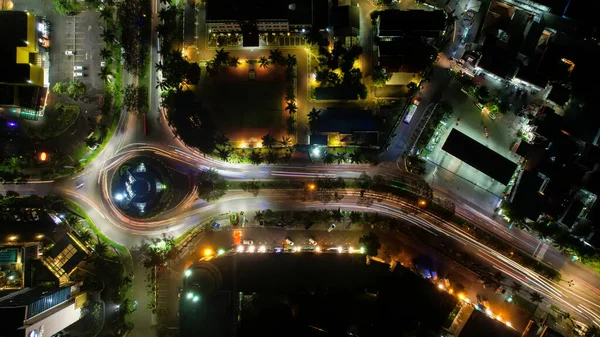 Vista Aérea Cidade Trafica Cruz Bekasi Para Baixo Noite Veículos — Fotografia de Stock