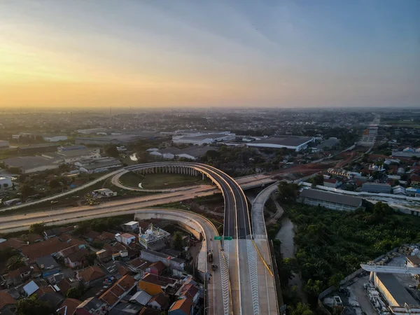 Widok Powietrza Nowy Plac Budowy Dróg Bekasi Indonezja Maja 2021 — Zdjęcie stockowe