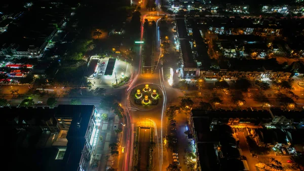 Vista Aérea Cidade Trafica Cruz Bekasi Para Baixo Noite Veículos — Fotografia de Stock