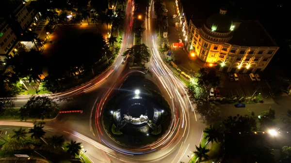 Aerial View City Traffics Bekasi Cross Night Vehicles Moving Road — Stock Photo, Image