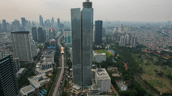 Luftaufnahme Der Architektur Details Modern Building Glasfassade Business Hintergrund Jakarta — Stockfoto