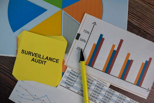 Surveillance Audit Write Sticky Notes Isolated Wooden Table — Stock Photo, Image