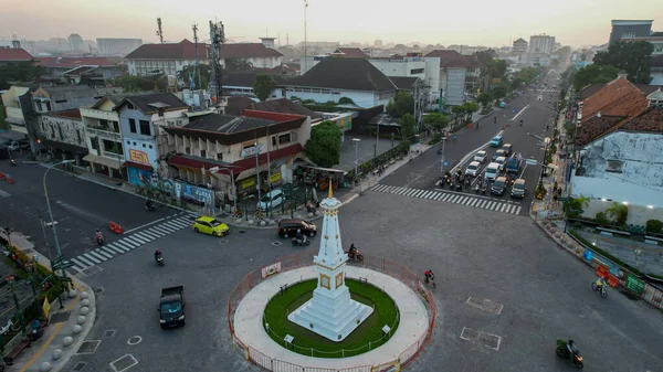 Aerial View Tugu Jogja Known Tugu Pal Iconic Landmark Yogyakarta — Stock Photo, Image