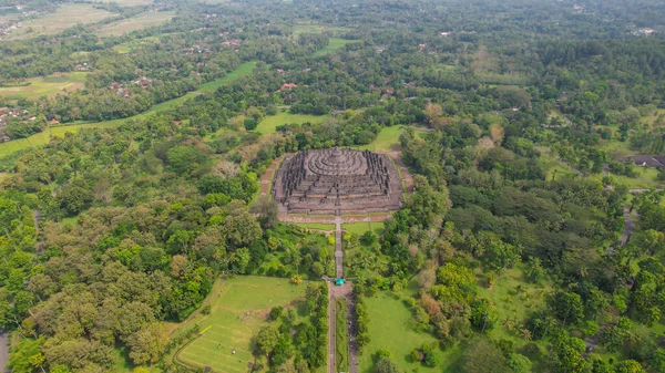 Vista Aérea Magnífico Templo Borobudur Maior Monumento Budista Mundo Java — Fotografia de Stock