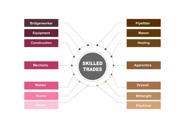 Concepto Diagrama Con Texto Palabras Clave Skilled Trades Eps Aislado — Vector de stock