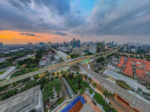 Aerial View Articulated City Buses Arriving Leaving Bus Station Main — Stock Photo, Image