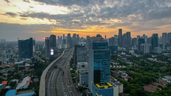 Aerial View Panoramic Photo Jakarta Overlooking Parklands City Skyline Spectacular — Stock Photo, Image