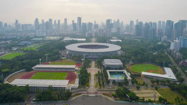 Senayan Stadyumu Nun Güzel Manzarasının Havadan Görünüşü Jakarta Şehir Planına — Stok fotoğraf