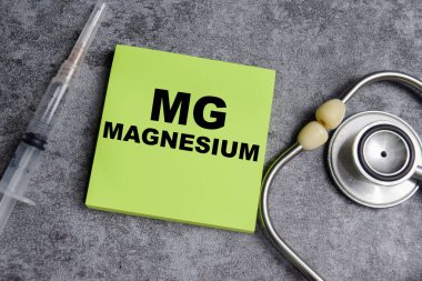 MG kavramı - Tahta Tablo 'da izole edilmiş yapışkan notlar üzerine magnezyum yazımı.