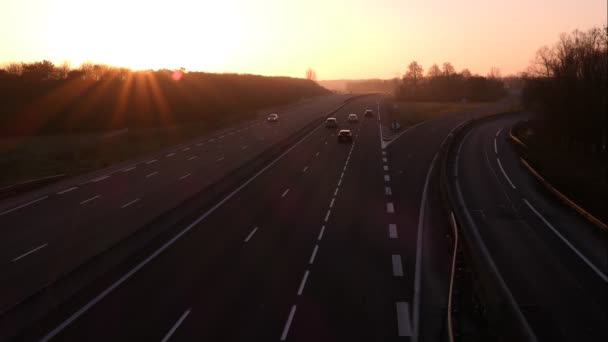 Corbeil Frankrike Februari 2021 Timelapse Bilar Motorväg Vid Soluppgången Förflyttning — Stockvideo