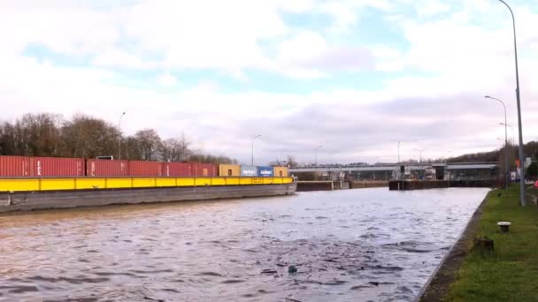 Boissise Roi France January 2021 Industrial Transport Boat Barge Containing — Video Stock