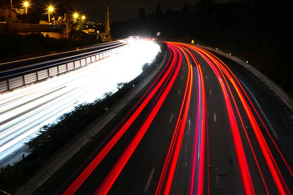 Pintura Luz Una Carretera Por Noche Con Tráfico Por Carretera — Foto de Stock