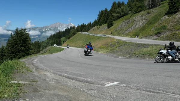 Rosiere Franciaország Július 2021 Ben Hegyi Kanyargós Motorral Bicikli Hegyen — Stock Fotó