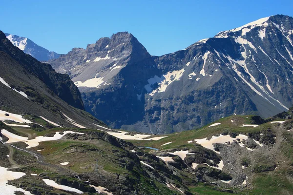 Besneeuwde Rotsachtige Top Hoogte Savoy Berglandschap Alpen Met Gletsjers — Stockfoto