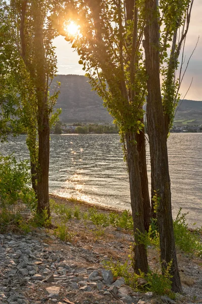 Golden sunset on Osoyoos lake from Haynes point in Swiws park — Stock Photo, Image