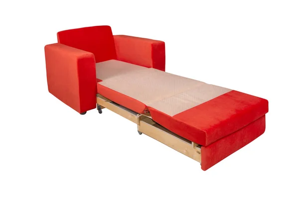 Grados Vista Muebles Sillón Rojo Claro Desplegado Aislado Sobre Fondo — Foto de Stock