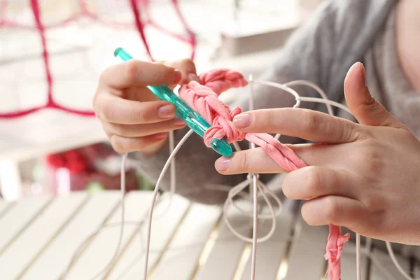 Crocheting. Hand needlework. — Stock Photo, Image