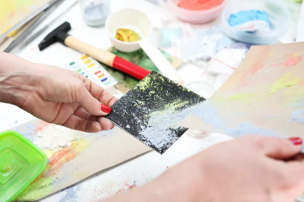 Pigments painting. Workshop artistic, — Stock Photo, Image
