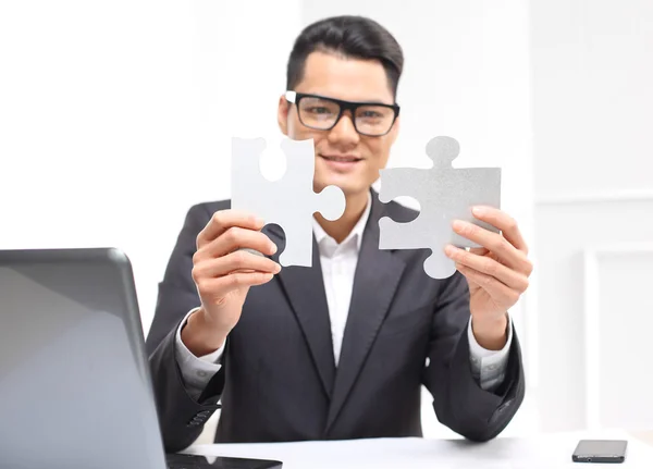 Business puzzle, strategy and marketing — Stock Photo, Image