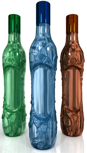 Original color glass bottles isolated on white background — Stock Photo, Image