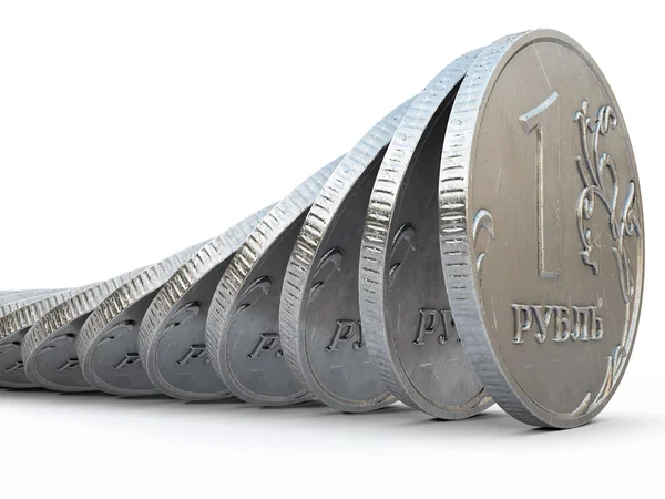 Beyaz izole bir domino gibi düşen paraları