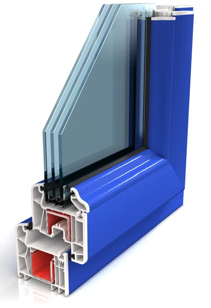Section de l'échantillon de fenêtres en PVC de couleur isolée sur blanc — Photo