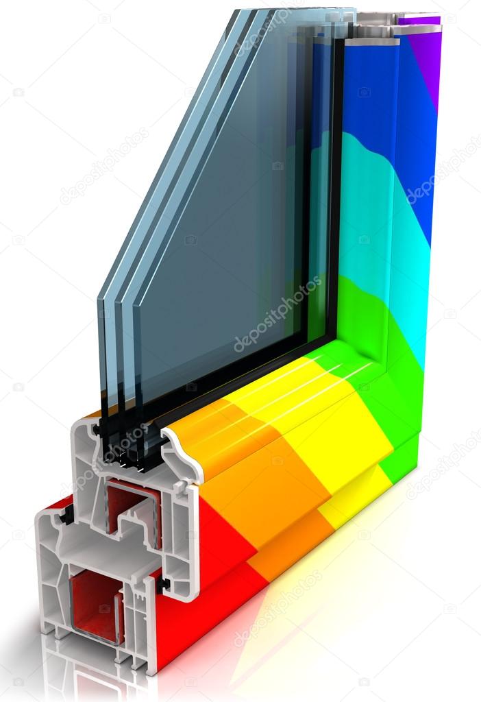 Section of the sample colored PVC windows  isolated on white