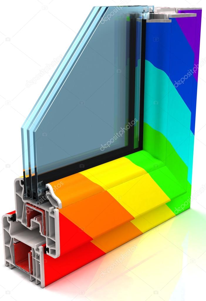 Section of the sample colored PVC windows  isolated on white