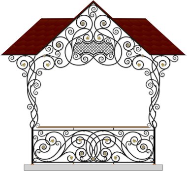 Vector wrought iron modular railings and fences with canopy clipart