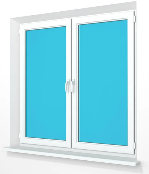 White PVC plastic double door window isolated on white — Stock Photo, Image