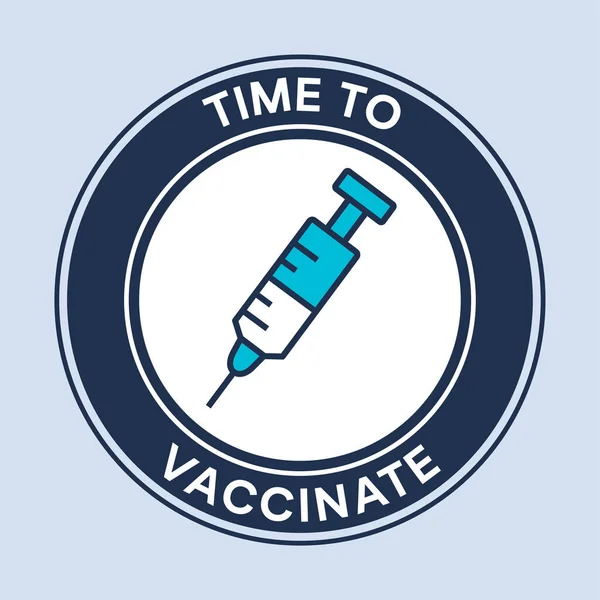 Čas na očkování. Vektorové logo. Injekční stříkačka s vakcínou. Covid-19 — Stockový vektor