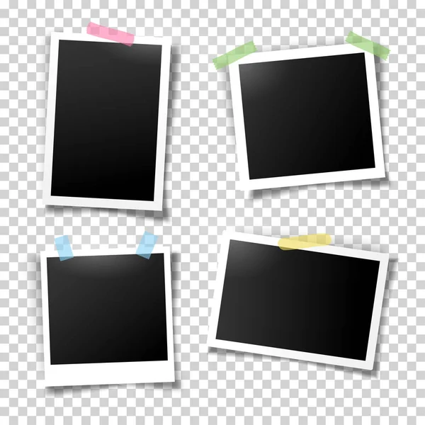 Marcos de fotos fijados con cinta adhesiva. Ilustración vectorial — Vector de stock