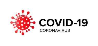 Kırmızı virüs moleküllü Covid-19 Coronavirus logosu