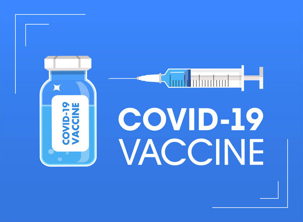 COVID-19 vaccine. Bottle and syringe with vaccine. Medical banner — Stock Vector
